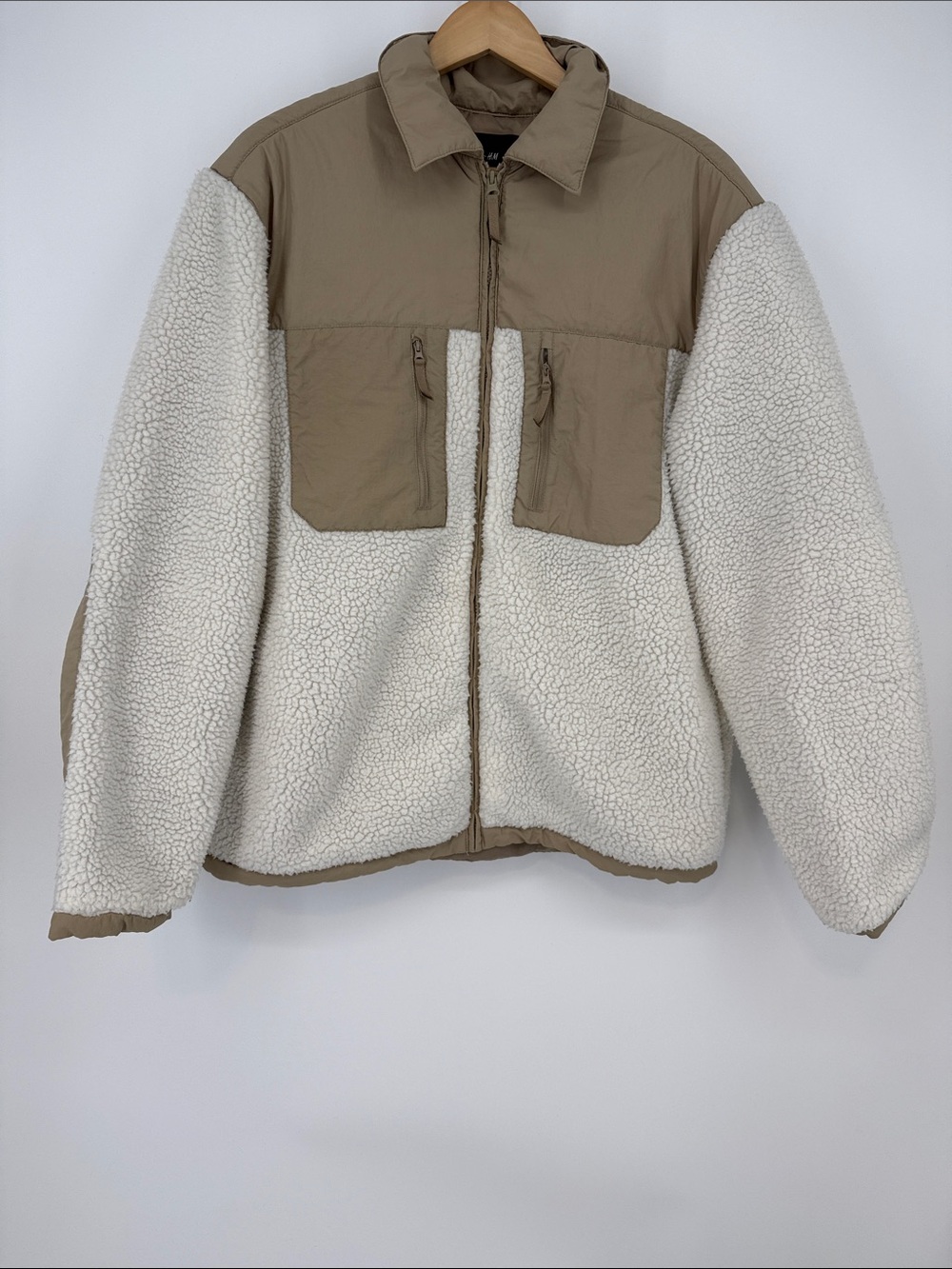 H&M Cream and Tan Teddy Jacket Size XL